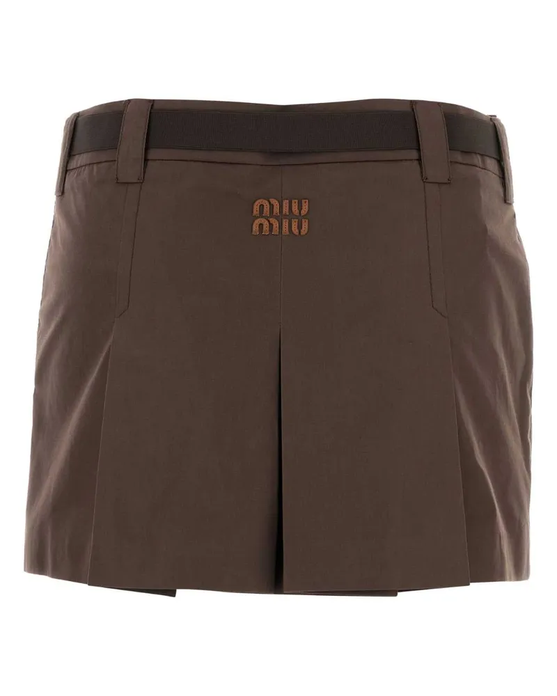 Miu Miu Women's Brown Cotton Blend Mini Skirt Cacao Copl Gonne Brown