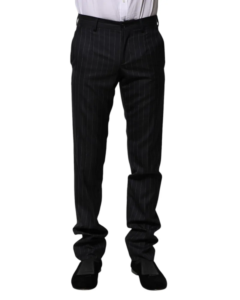 Dolce & Gabbana Men's Black Wool Striped Formal Pants Virgin Black