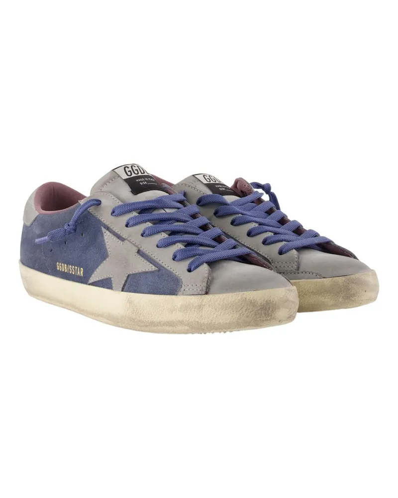 Golden Goose Men's Super Star Sneakers -  Leather Blue Calfskin Shoes Blue