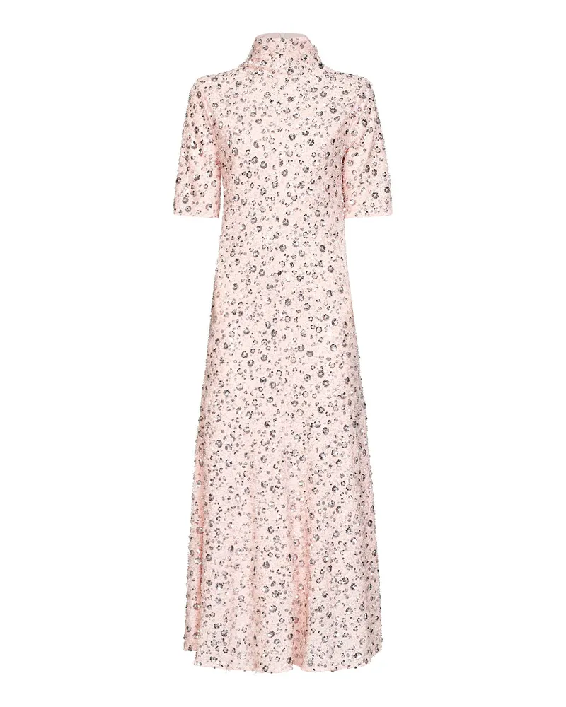 Paco Rabanne Floral Bead and Sequin Embroidered Midi Dress — Pink Pink