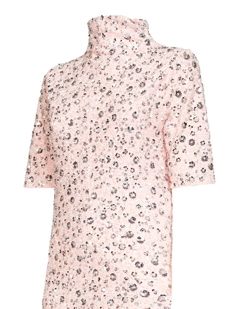 Paco Rabanne Floral Bead and Sequin Embroidered Midi Dress — Pink Pink