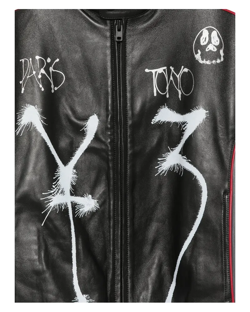 adidas Graffiti Panelled Leather Jacket — Black Black