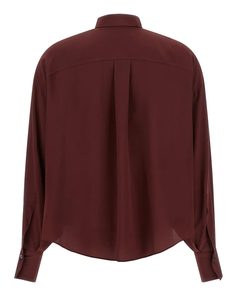 Brunello Cucinelli Silk with Removable Tie Shirt — Burgundy Burgundy