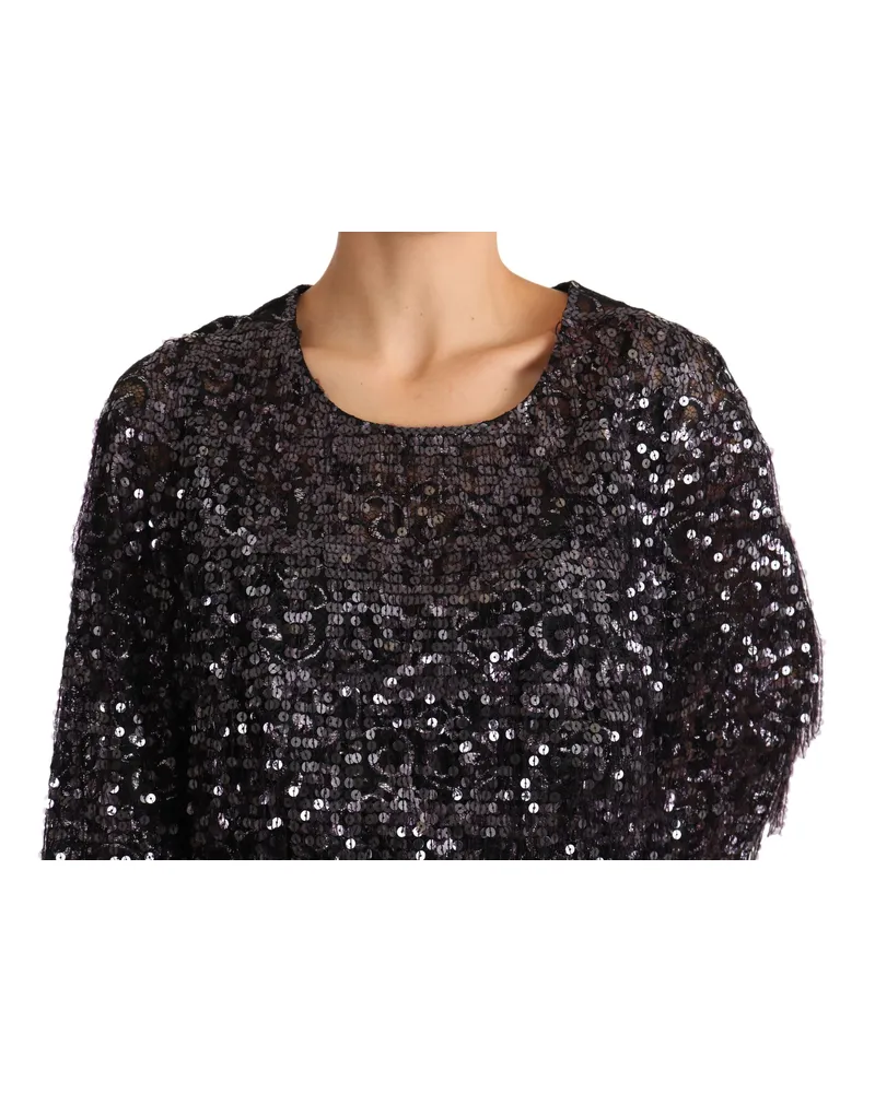 Dolce & Gabbana Women's Black Sequined Long Sleeve Shift Midi Dress Black