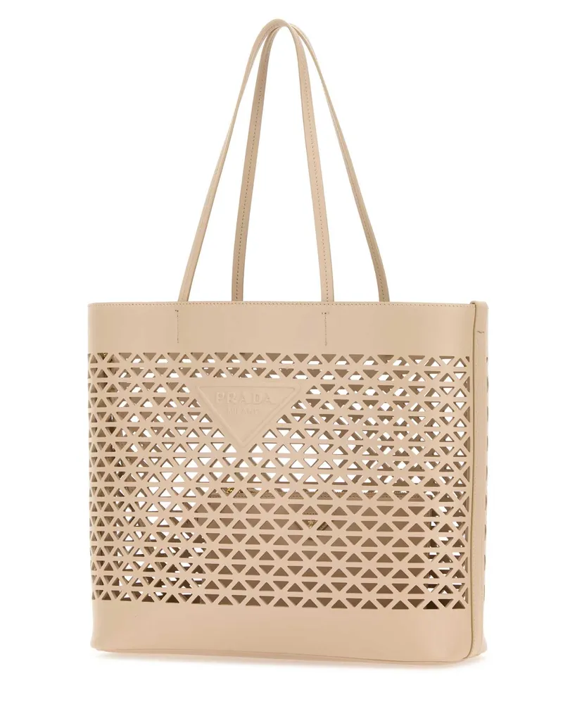 Prada Women's Sand Leather Shopping Bag Travertino Exterior: Borse A Mano Beige