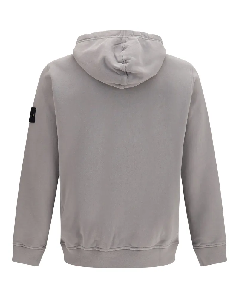 Stone Island Men's Cotton Hoodie With Zip And Compass Logo Grey Sweatshirts Sweater Gray