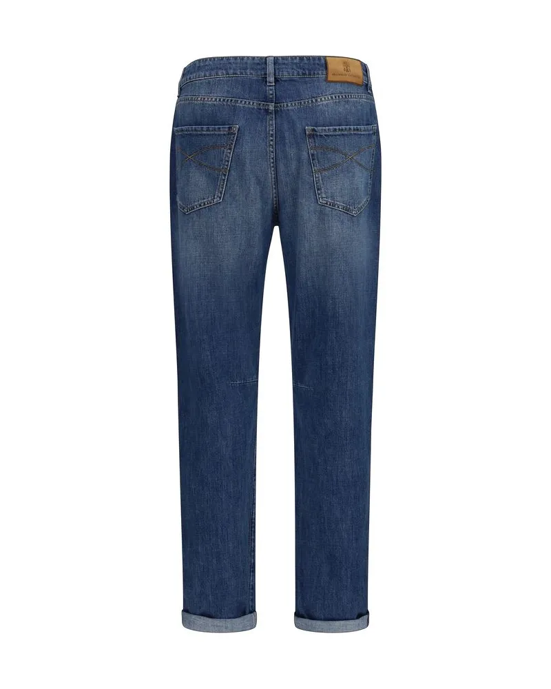 Brunello Cucinelli Men's Blue Cotton Straight-Leg Jeans Clothing Blue