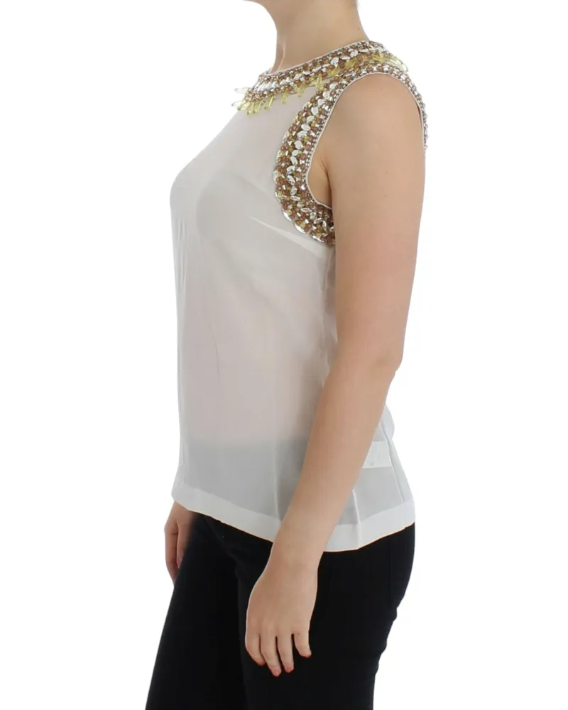 Dolce & Gabbana Women White Crystal Embellished Tank Top Silk White