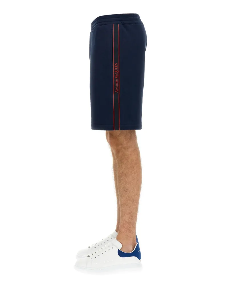 Alexander McQueen Selvedge Logo Band Bermuda Shorts — Blue Blue