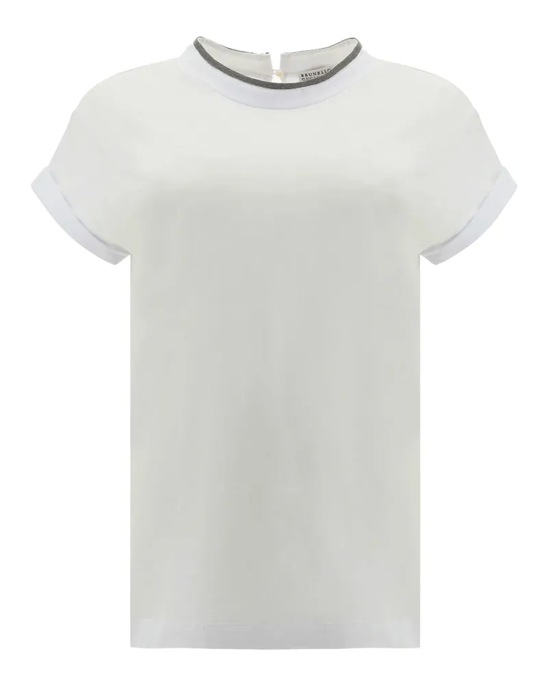 Brunello Cucinelli Women Cotton T-Shirt Bianco Elastane; T-Shirts And Polos Bianco