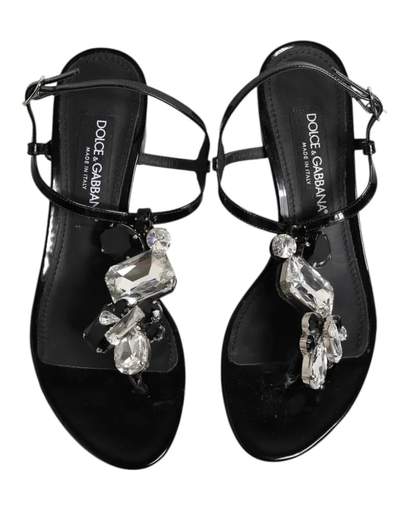 Dolce & Gabbana Women's Black Leather Crystal Ankle Strap Sandals Shoes Black