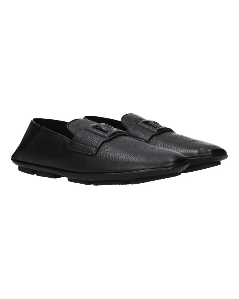 Dolce & Gabbana Men's Black Leather Slip-On Loafers Black