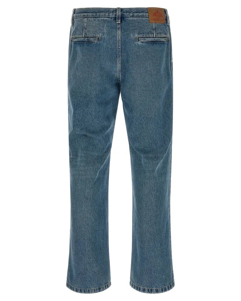 Prada Straight-Leg Stonewashed Denim Jeans — Blue Blue