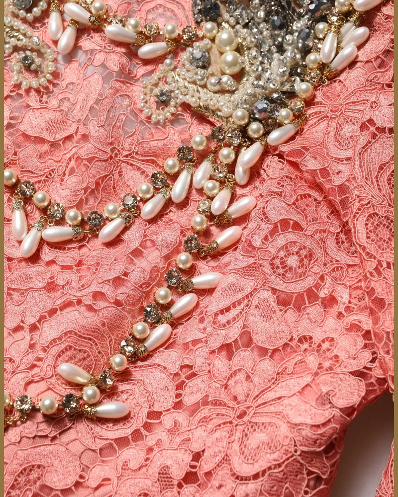 Dolce & Gabbana Women Pink Embellished Mermaid Lace Gown Dress Viscose Nylon Cotton Pink