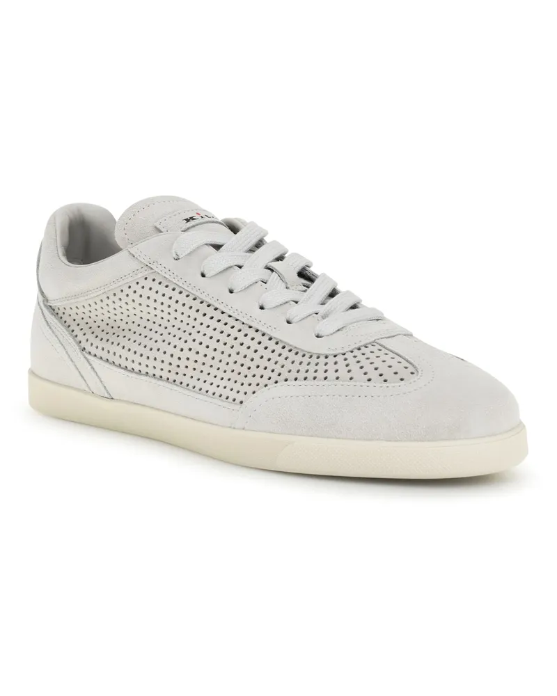 Kiton Men's Perforated Suede Sneakers Panna White