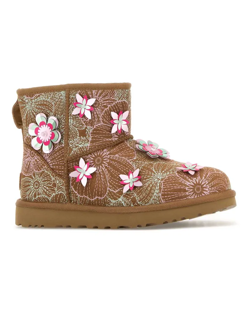 UGG Women's Embroidered Suede Classic Mini Meadow Ankle Boots Chestnut Stivali Brown