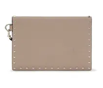 Women's Rockstud Clutch Beige Calf Leather Bos