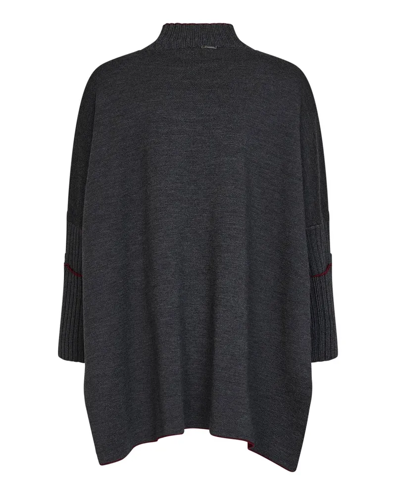 Herno Women's Knit Poncho Top Grey Virgin Wool Knitwear Sweater Gray