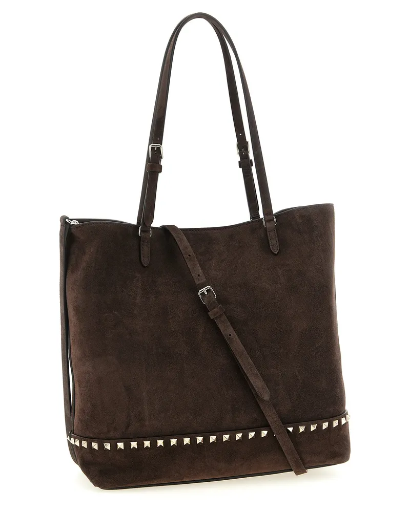 Valentino Garavani Rockstud-Embellished Suede Tote Bag — Brown Brown