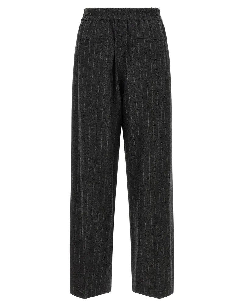 Brunello Cucinelli Micro-Sequin Pinstripe Trousers — Charcoal Charcoal
