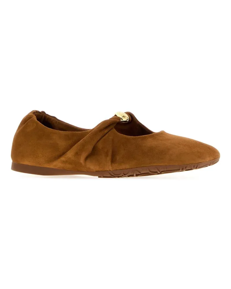 Loewe Women's Caramel Suede Pebble Soft Ballerinas Tan Ballerine Flat Shoes Brown