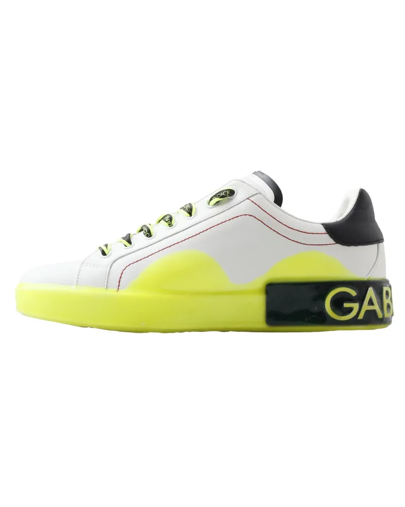 Dolce & Gabbana Men's White Yellow Portofino Leather Sneakers Shoes White