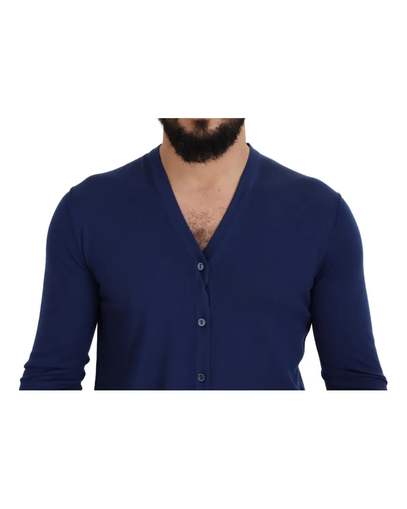 Dolce & Gabbana Men's Blue Wool V-Neck Button Down Cardigan Sweater Virgin Clothing Blue