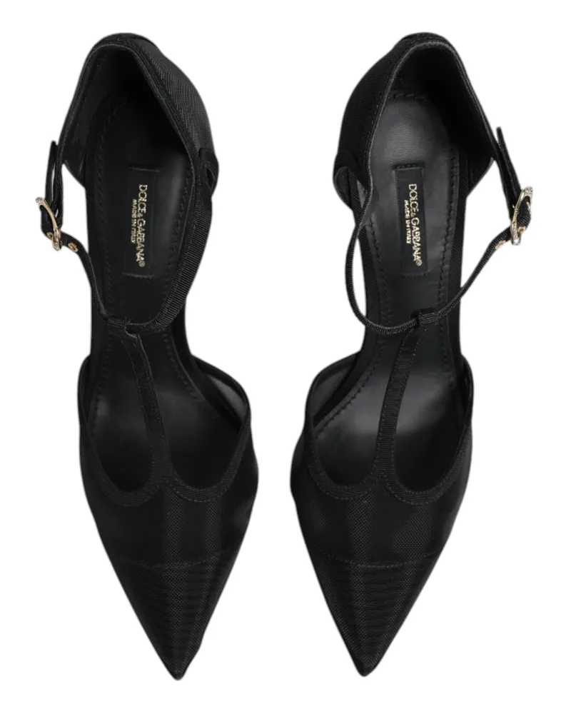 Dolce & Gabbana Women's Black Mesh T-Strap Stiletto High Heels Shoes Nylon Viscose Black