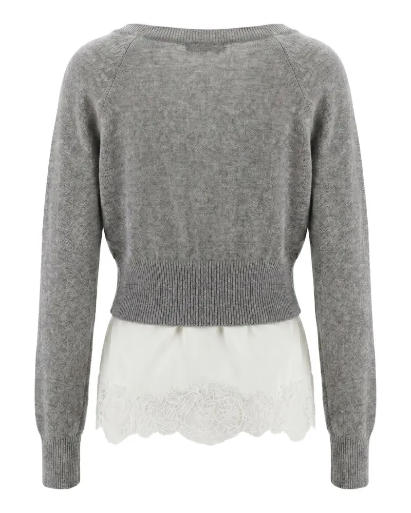 Ermanno Scervino Cashmere Lace-Trim Cardigan — grey Grey
