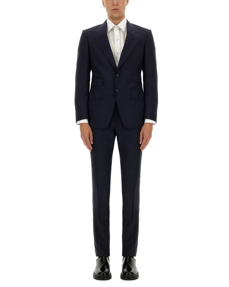 Tom Ford Grand Overcheck Pant Suit — Blue Blue