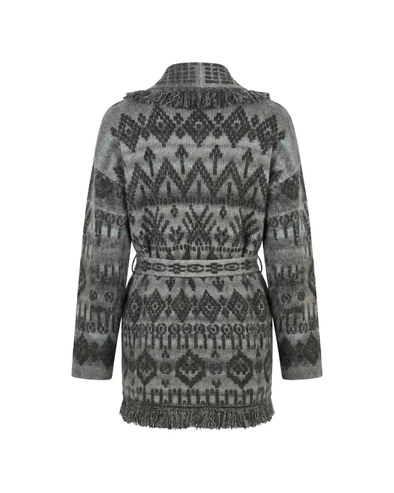 Alanui Jacquard Knit with Fringe Trim Cardigan — Grey Grey