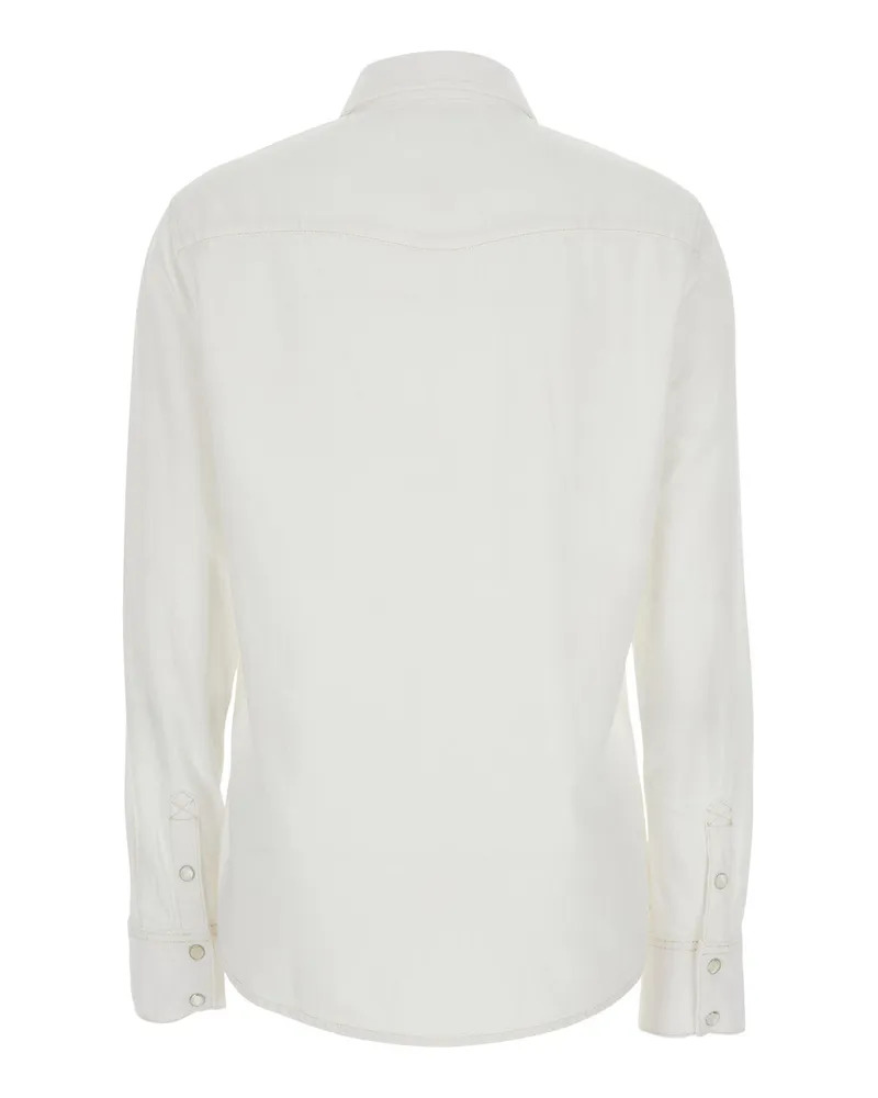 Frame Denim Women's Shirt White Classic Collar Cotton Blouses White