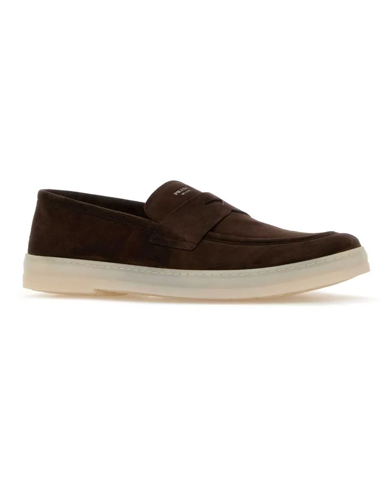 Prada Men's Dark Brown Suede Loafers Moro Mocassini Brown