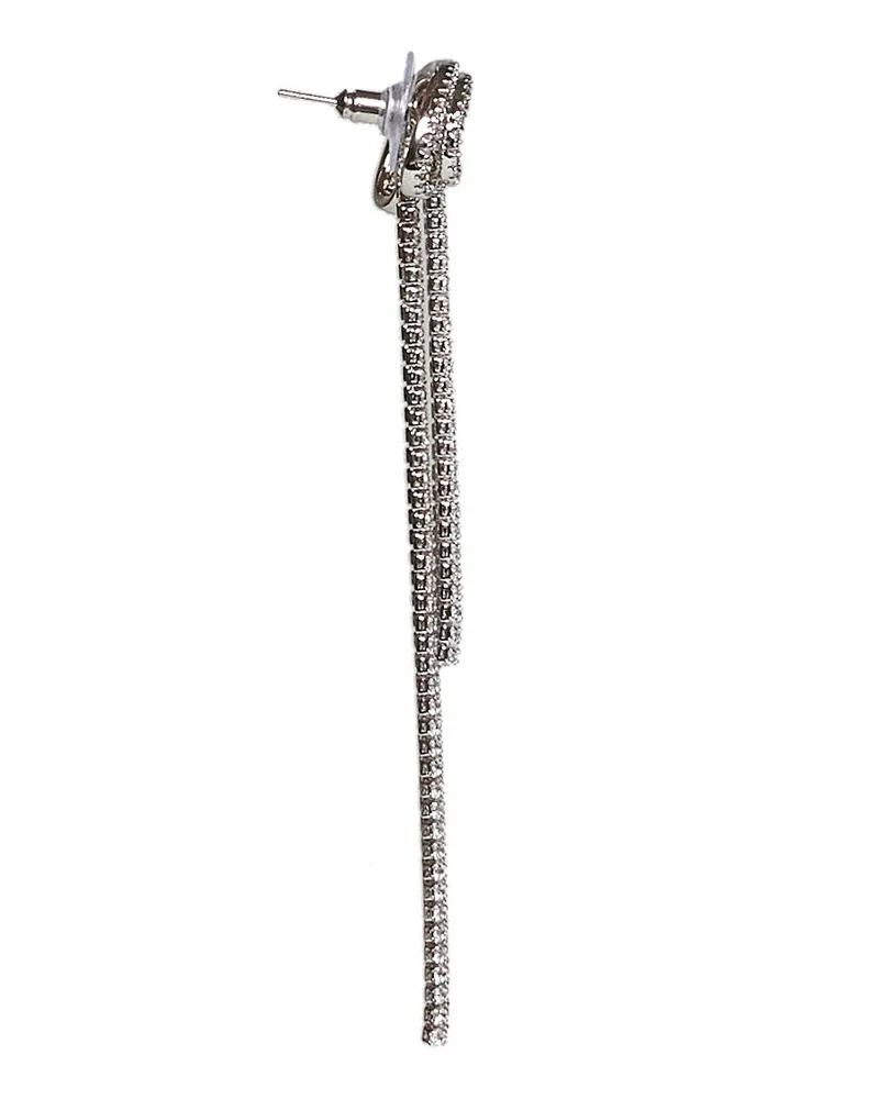 Self-Portrait Crystal-Embellished Bow Droplet Earrings — Silver Silver