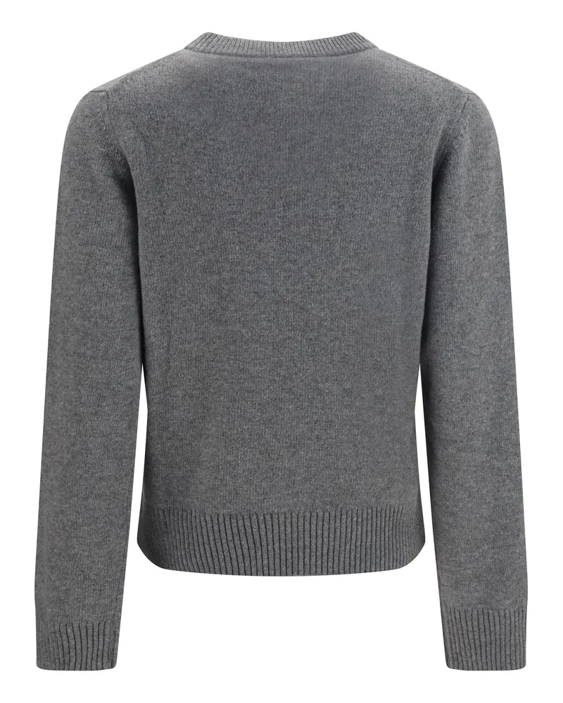Ganni Teddy Graphic Wool Knit Sweater — Gray Gray