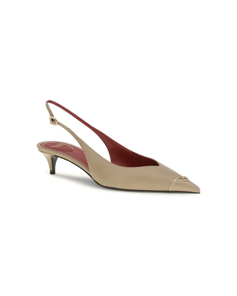 Valentino Garavani Women's Vlogo Signature Kitten-Heel Slingback Heel Beige Calf Leather Bos Beige