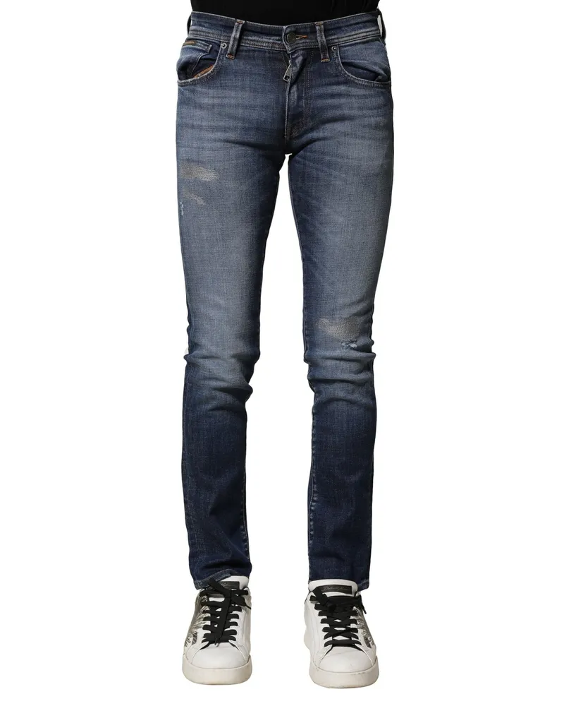 Dolce & Gabbana Blue Washed Cotton Slim Fit Men Denim Jeans Elastane Clothing Blue