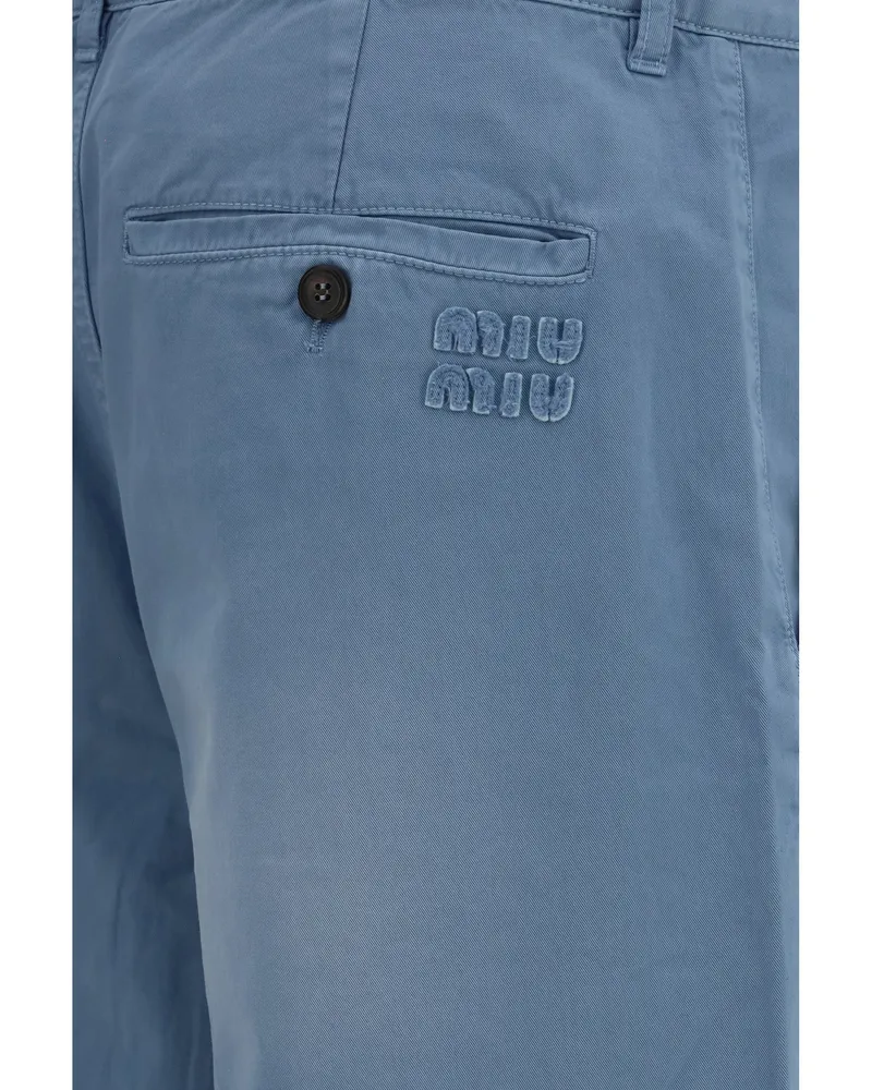 Miu Miu Women's Garment-Dyed Wide-Leg Trousers Astrale Cotton Blue