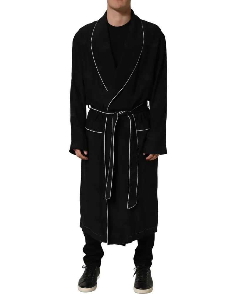 Dolce & Gabbana Black Silk Robe Men Wrap Coat Jacket Clothing Black