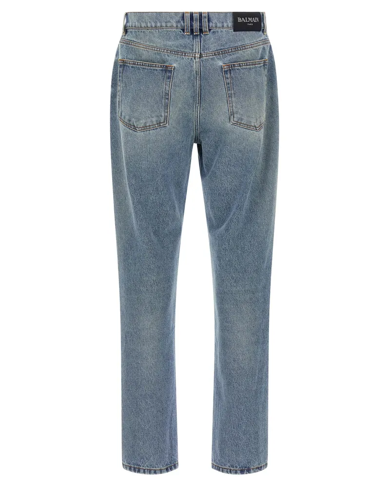 Balmain Stonewashed Cotton Jeans — Blue Blue