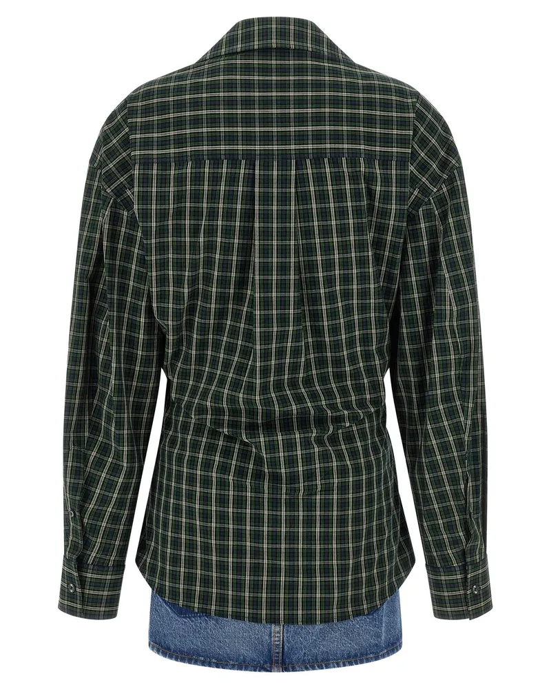 Alexander Wang Check Print Mixed-Fabric Dress — Green Green