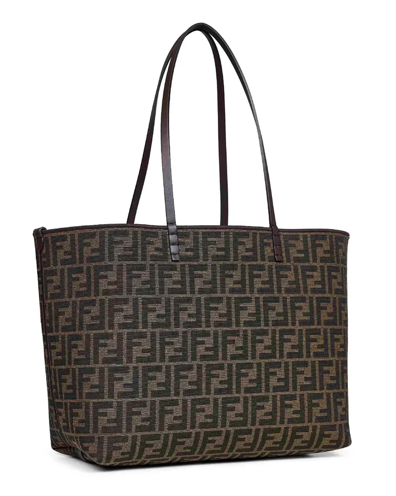 Fendi Women's Medium Reversible Shopper Tobacco Brown Fabric Handbags Hand Bags Brown