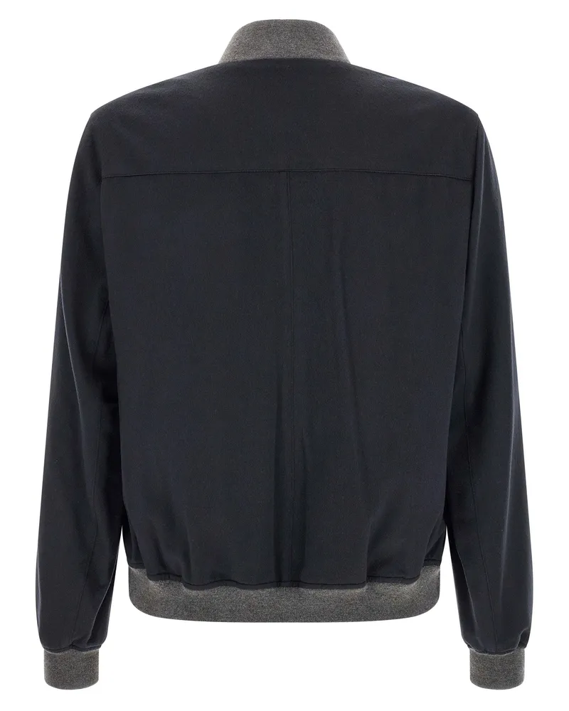 Brunello Cucinelli Cashmere Bomber with Knit Collar Jacket — Navy Navy