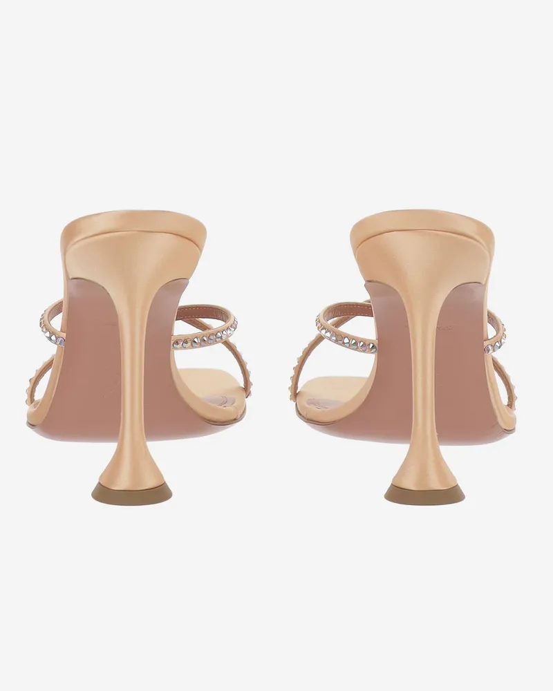 Amina Muaddi Women's Sandals Sally Satin Peach Pink Leather-Textile Leather/textile 