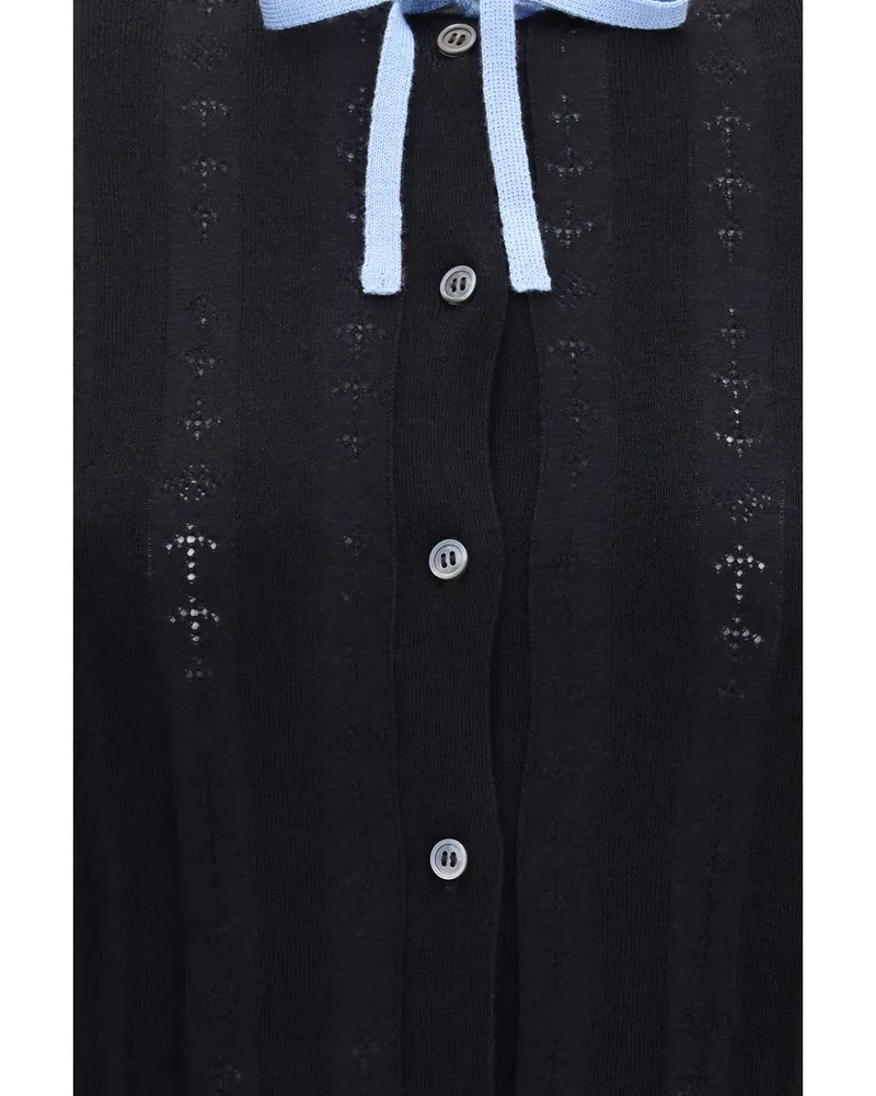 Marni Women's Wool And Silk Cardigan With Bow Black Merino Ovis Aries Aries; Sweater Black