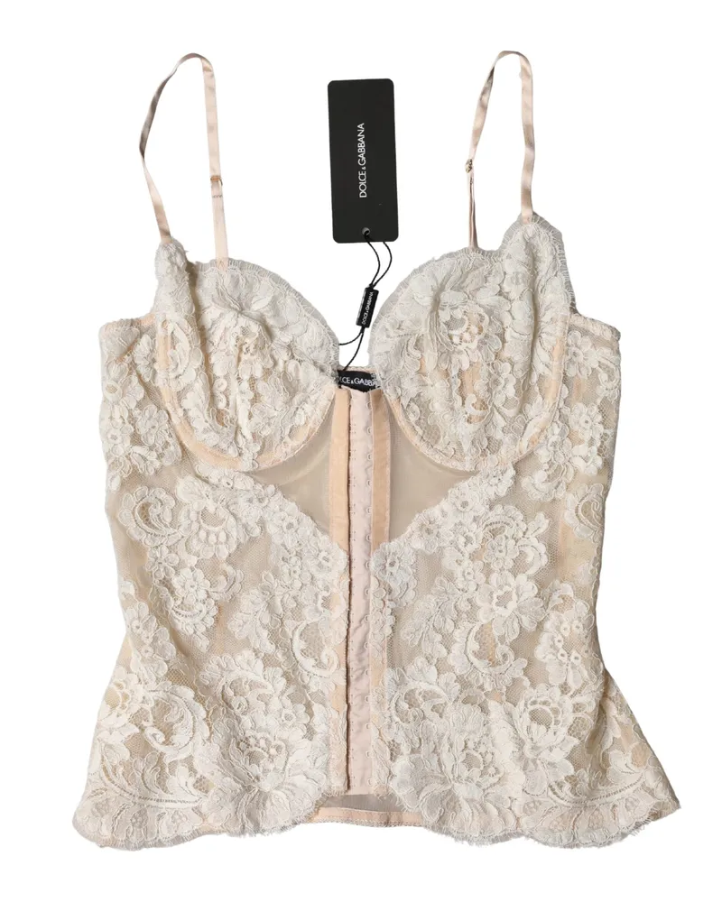 Dolce & Gabbana Women Beige Floral Lace Corset Lingerie Underwear Nylon Viscose Polyester Clothing Beige