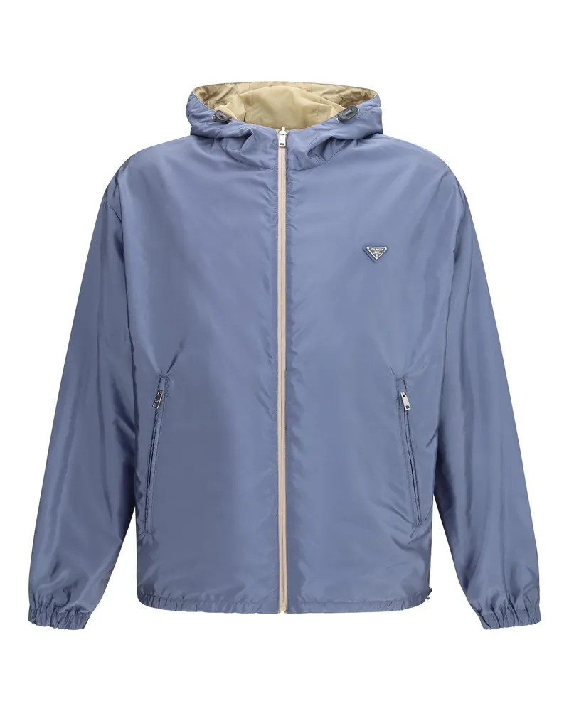 Prada Men's Reversible Re-Nylon Down Jacket Cammello+aviazione Recycled Polyamide Coat Beige