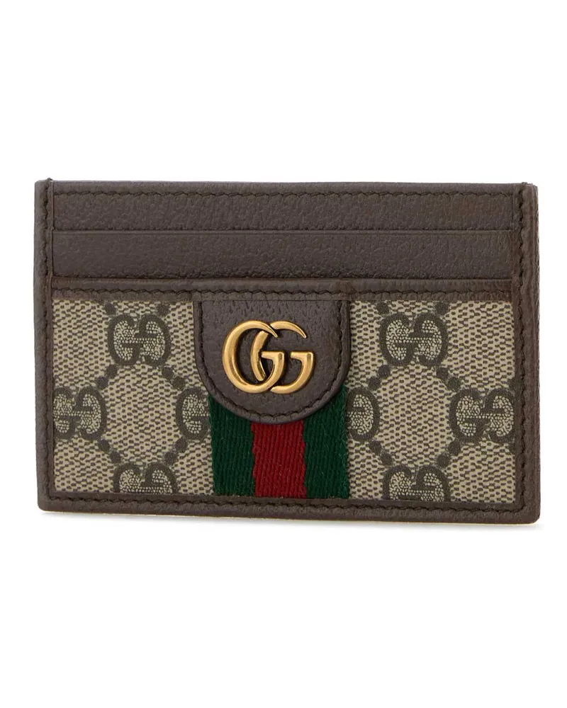 Gucci Men's Printed Canvas Card Holder Oldbebnacerovrv T Polyurethane Polyamide Portafogli Wallet Brown