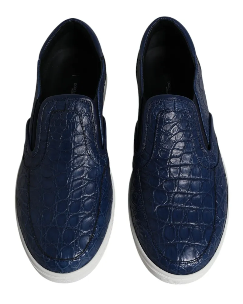 Dolce & Gabbana Blue Croc Exotic Leather Men Sneakers Shoes Crocodile Skin Blue