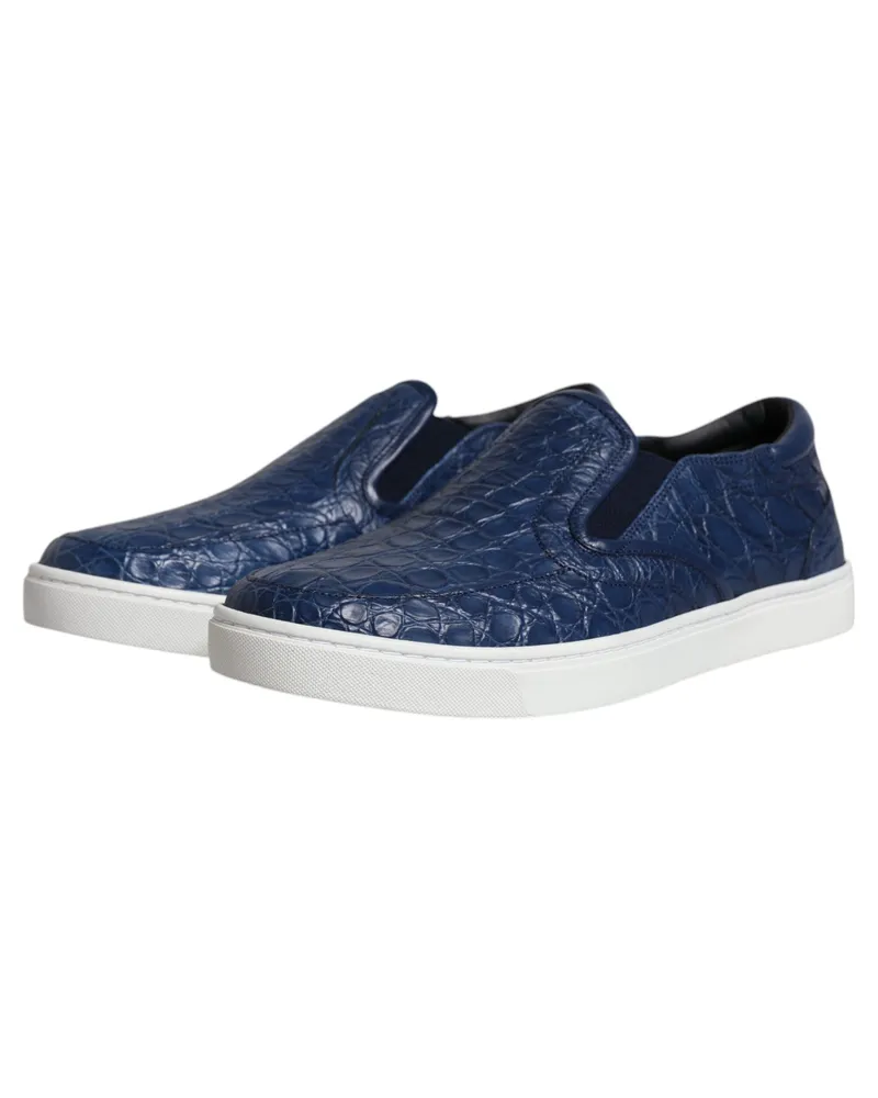 Dolce & Gabbana Blue Croc Exotic Leather Men Sneakers Shoes Crocodile Skin Blue